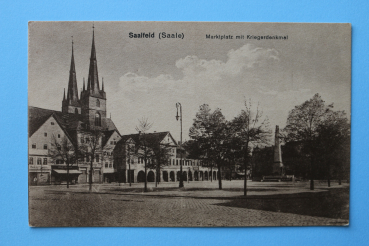 Ansichtskarte AK Saalfeld Saale 1920er Jahre Marktplatz Geschäfte Ortsansicht Architektur Thüringen